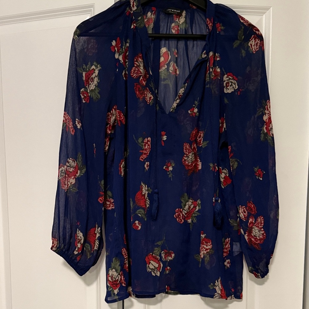 Love & Navy Floral Sheer Tie-Neck Blouse